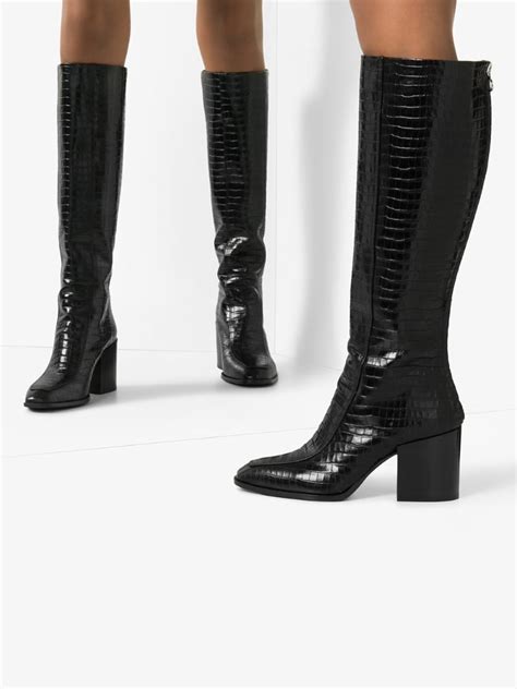 croc knee high heeled boots|crocodile embossed slip on boots.